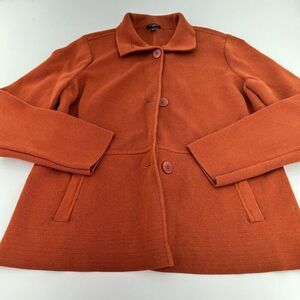 Talbots Petite L Cardigan Blazer Orange Collared Button-Front Cotton Blend Knit